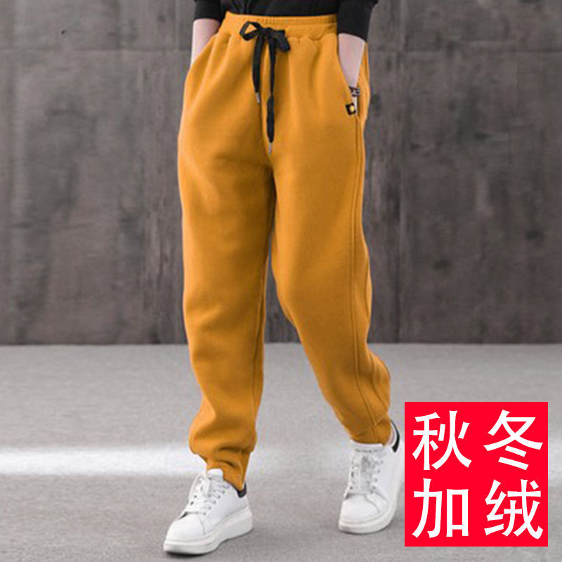 特大码秋冬季男女运动裤时尚百搭加绒加厚哈伦裤休闲宽松胖mm卫裤