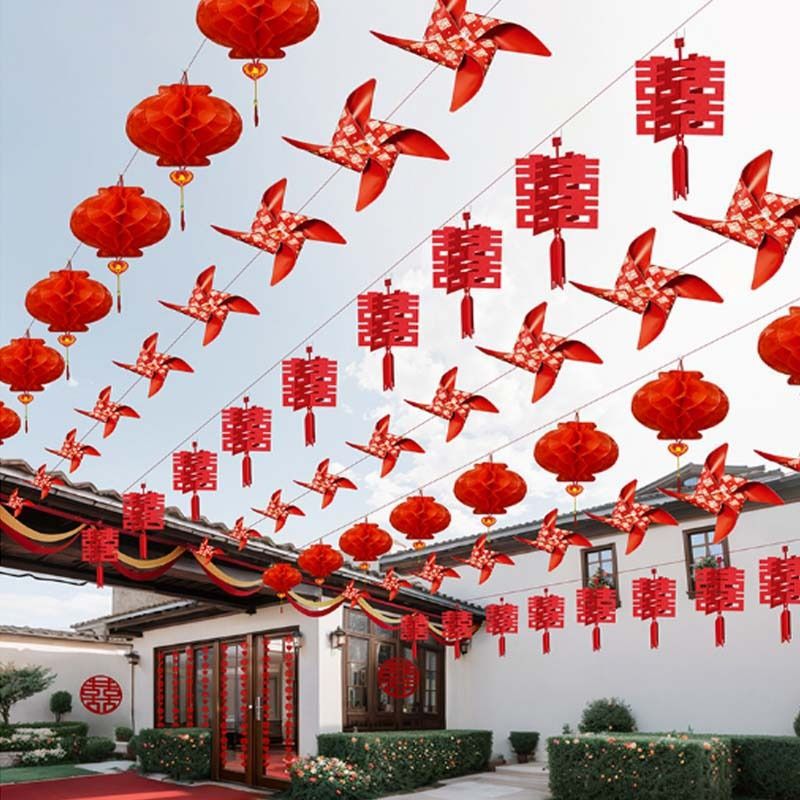 结婚院子装饰风车婚礼外景布置室外农村灯笼婚庆庭院拉花挂饰用品