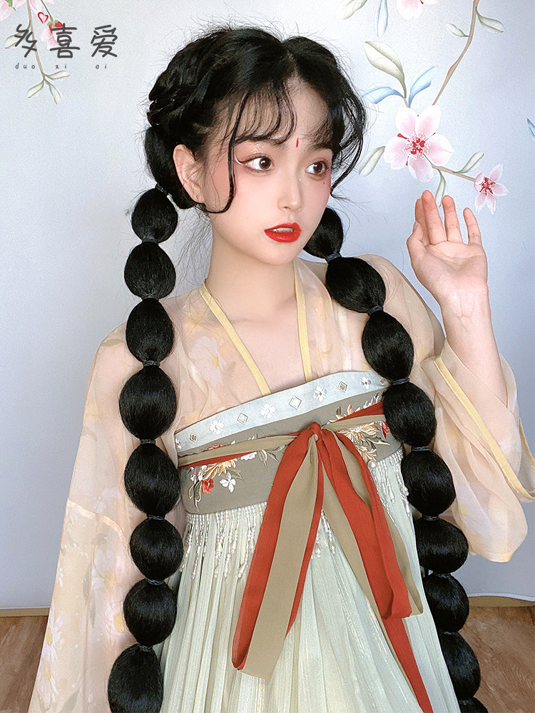 汉服假发马尾女加长泡泡玉米须马尾古风影楼古装写真抓夹马尾辫子