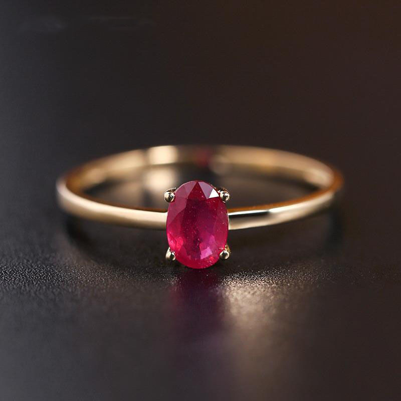 天然无烧红宝石戒指纯银镶嵌女指环简约个性冷淡风百搭气质款