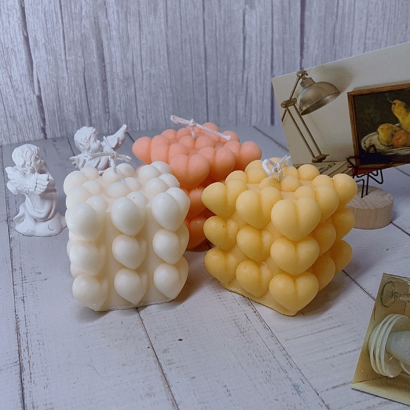 3-Layer Heart-Shaped Aromatherapy Cube Candle Korean Ins Internet Celebrity Heart-Shaped Three-Layer Soymilk Candle