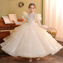 花童婚礼女童高端走秀小女孩主持人钢琴演奏儿童礼服公主裙长袖冬