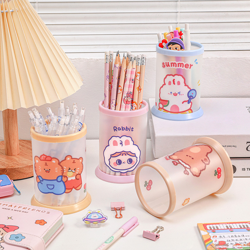 Cartoon Creative round Folding Pen Holder Small Fresh Ins Stationery Storage Pen Container Student Office Desktop Storage Box