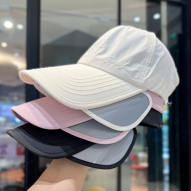 夏季新款伸缩板宽檐帽男女户外遮全脸空顶鸭舌帽子可扎马尾太阳帽