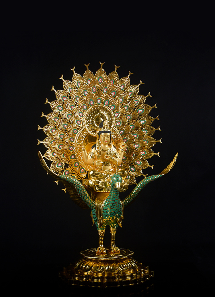 日本孔雀明王木雕佛像厂家寺庙佛堂工艺品摆件 厂家直销迎善永安