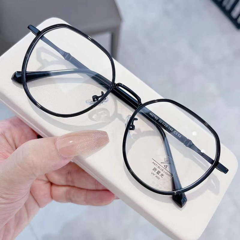 m2760文艺范防蓝光眼镜框黑色金胶混合平光镜舒适长脚套近视光学