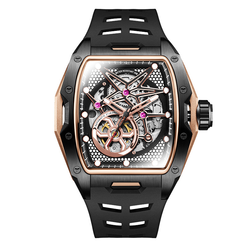 daniel gorman赛道运动风酒桶男表弧面镜镂空进口机芯男士手表