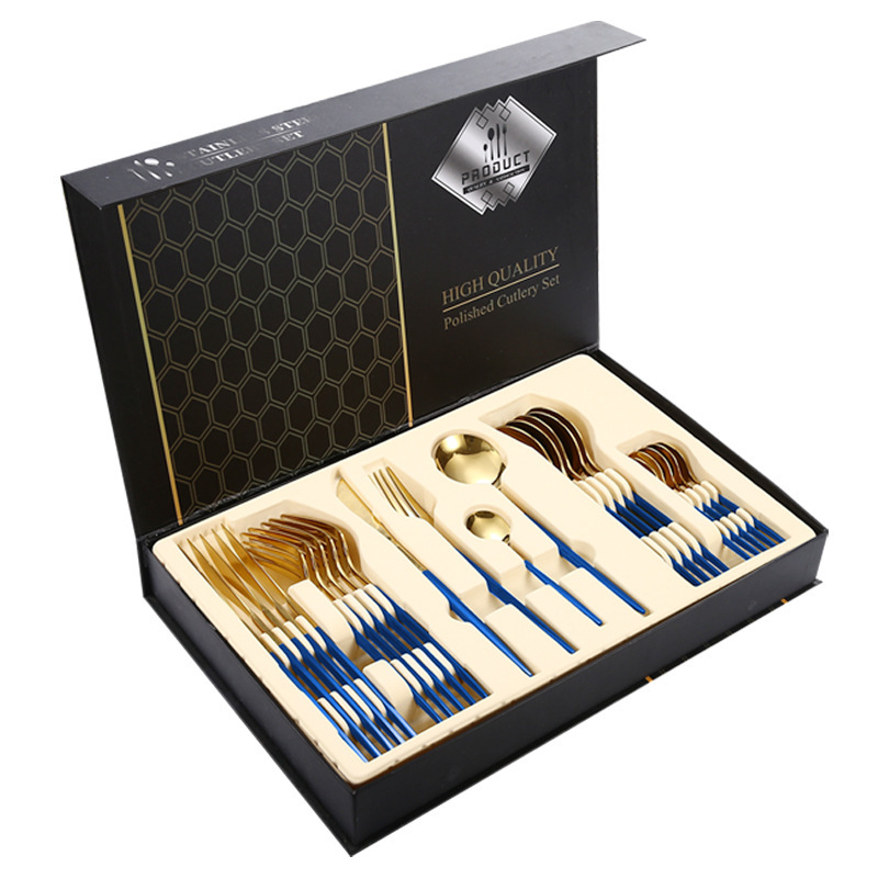 Cross-Border Amazon Stainless Steel Western-Style Tableware Set Steak Knife, Fork and Spoon Gift Box Portugal 24-Piece Tableware Set