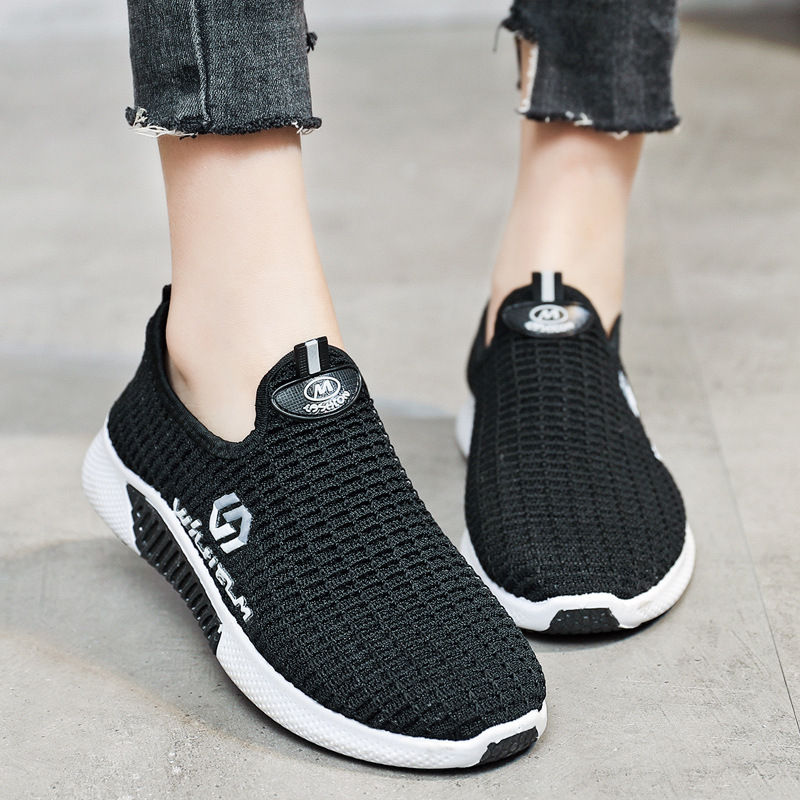 Processing OEM Logo Women's Shoes Flying Woven Shoes Women's Single Shoes Casual Low Top Shallow Mouth Mom Shoes Slip-on Sneaker