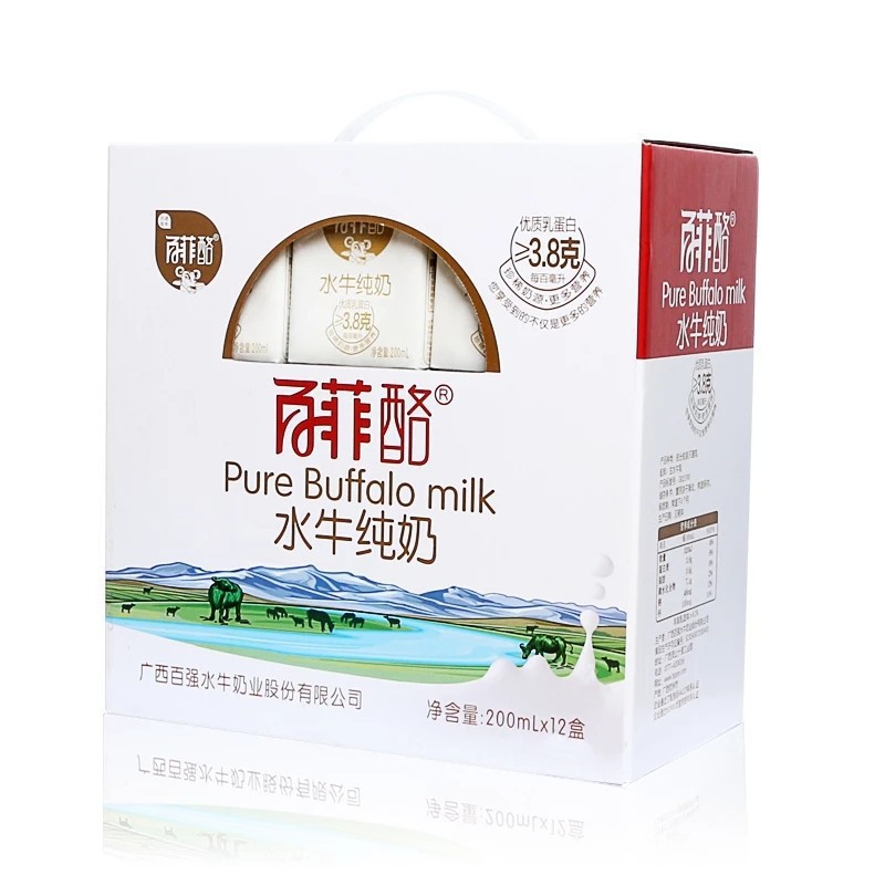 百菲酪水牛纯奶富硒低钠高钙200mlX12盒网红牛奶儿童学生早餐