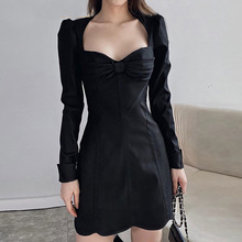名媛小礼服2024年春装新款性感短款黑色复古气质显瘦连衣裙女9878