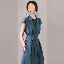 轻奢感名媛连衣裙女2024夏季新款设计感系带收腰显瘦衬衫裙潮