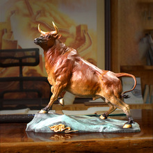 中式黄铜牛摆件 彩铜牛工艺品摆件 办公室家居玄关装饰品开业送礼