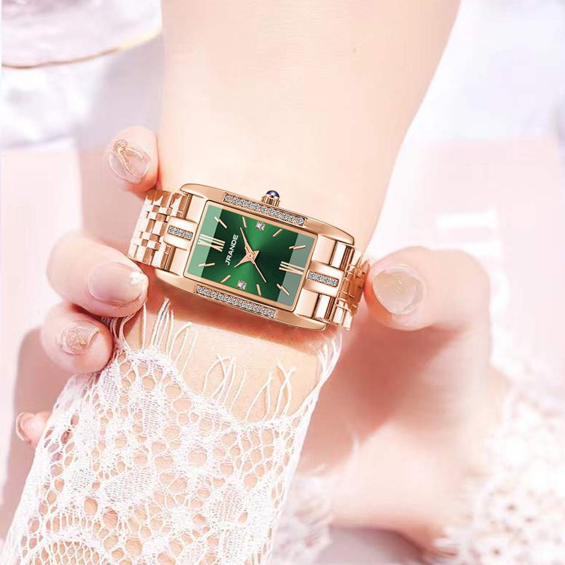 歌浪迪30米防水金属手链女表直播货源时尚金属小绿表休闲石英手表