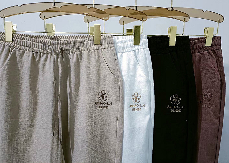 2023 New Slub Linen Cropped Embroidered Pants Mom Pants Summer Thin Old Harem High Waist Women's Pants Milk