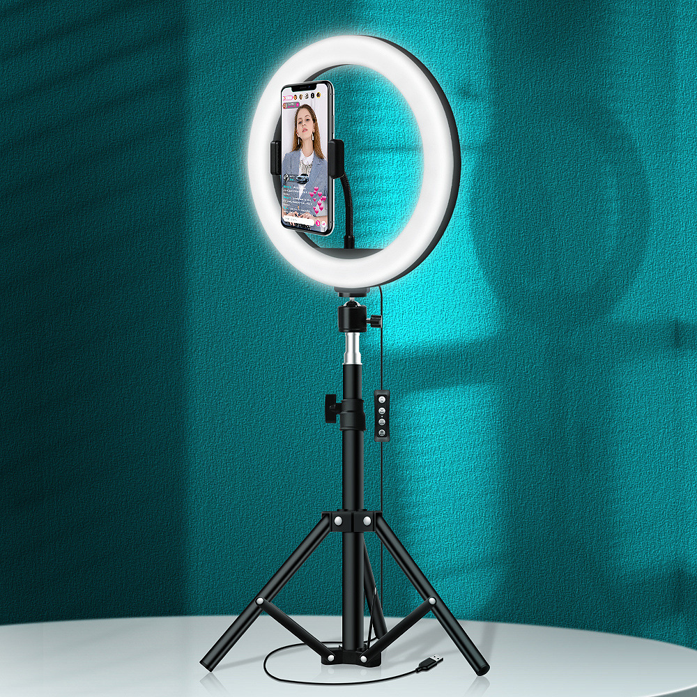 网红直播支架 手机美颜灯led主播自拍摄影灯落地便携三脚架补光灯