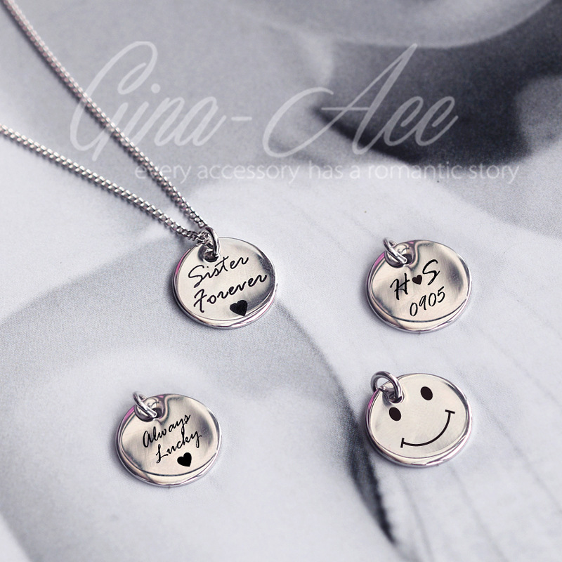 s925纯银刻字名字圆牌项链闺蜜情侣女友生日情人节本命年礼物