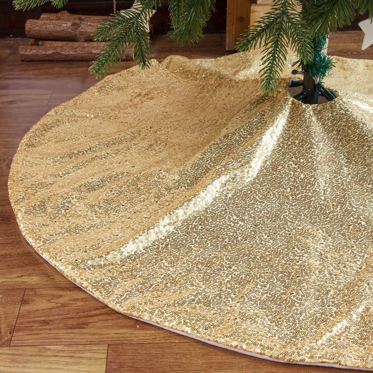 New Embroidery Sequins Tree Skirt Gold Christmas Decoration Christmas Tree Bottom Decoration Apron Floor Mat Sequins Christmas-Tree Skirt