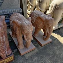 商店开业枫叶红石雕大象一对招财进宝景区寺庙石狮子仿古雕刻石象