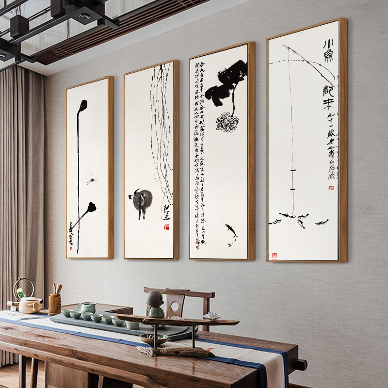 齐白石水墨画新中式客厅沙发背景墙装饰画餐厅茶室办公室挂画字画