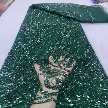 婚纱礼服蕾丝布料亮片珠片绣网布面料新款批发手工珠刺绣重工面料