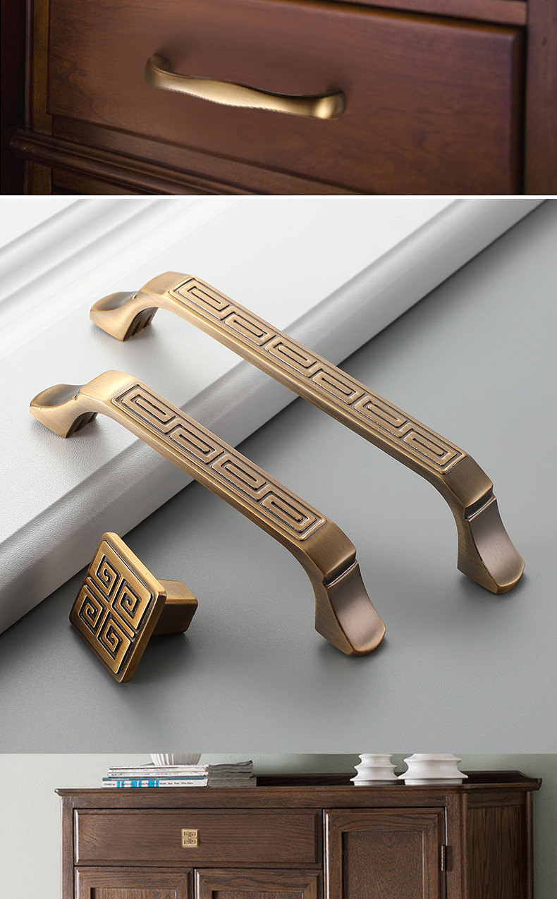 中式抽屉拉环纯铜门把手古铜色黄古黄铜仿古实木家具全铜门把手