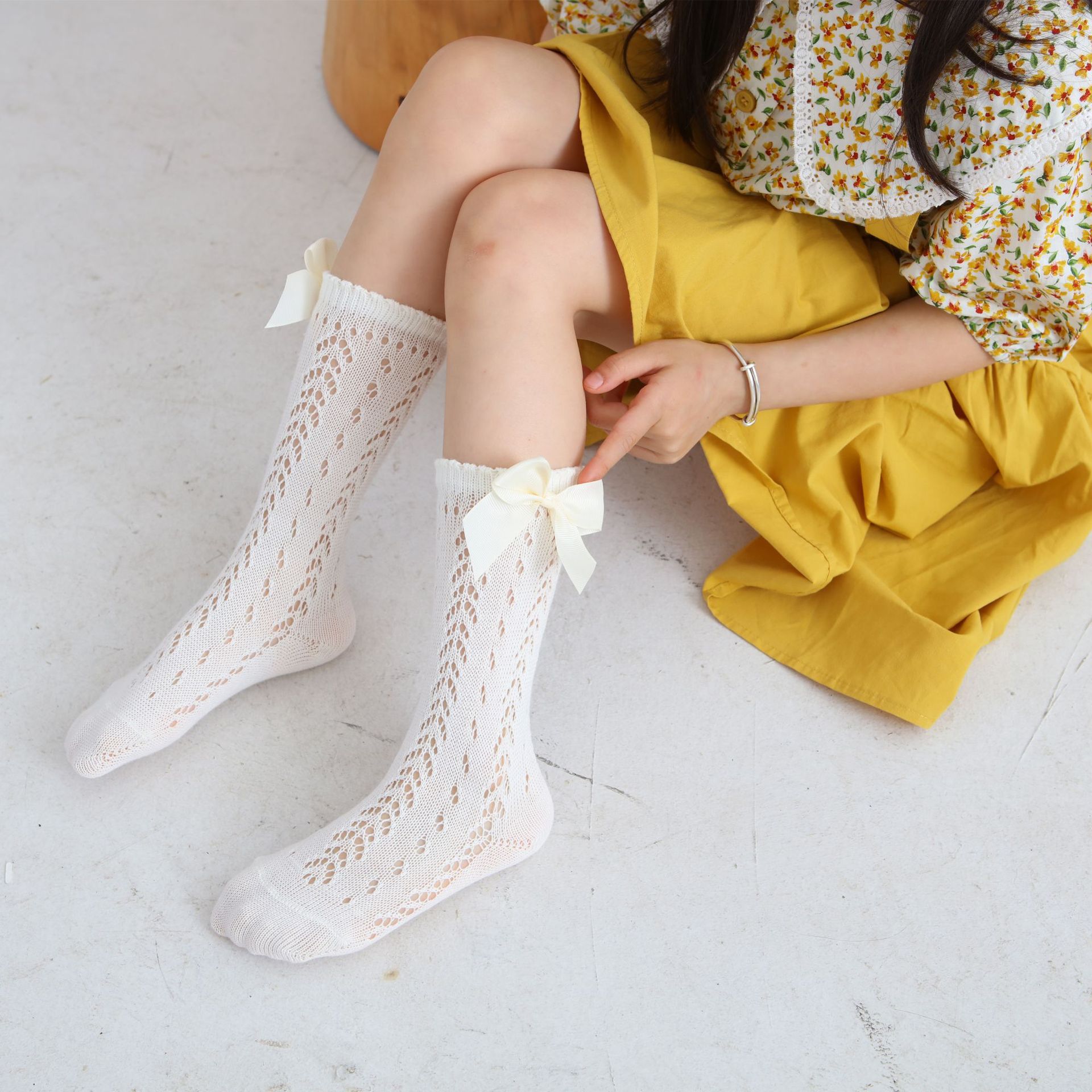 Hollow Moving Circle Mesh Long Tube Children's Socks Children's Socks Bow Children's Socks Babies' Socks Baby's Socks Newborn Cotton Dance Pantyhose