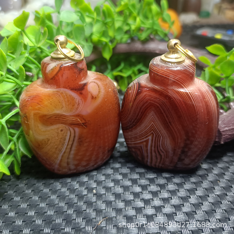 巴西缠丝玛瑙鼻烟壶男士文玩花纹色玛瑙红黄色玉髓玛瑙鼻烟壶摆件