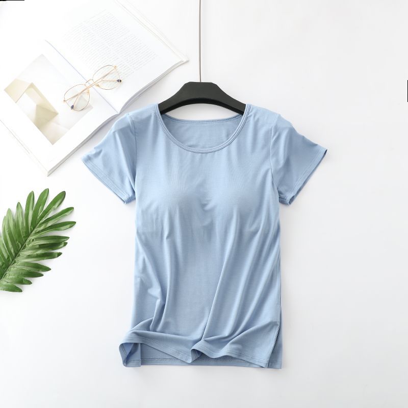 Vest with Chest Pad Loose plus Size Short Sleeve T-shirt Women's Bra-Free Cup One Half Sleeve Yoga Primer Batch Delivery