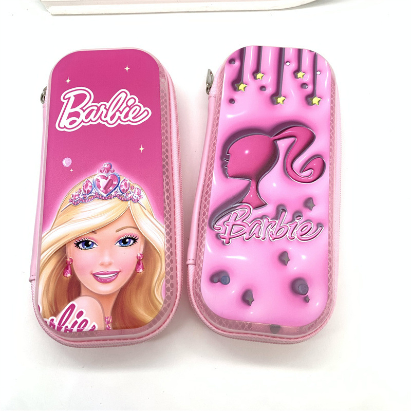 外贸跨境时尚女孩笔袋膨胀感芭比铅笔袋粉色公主文具盒学生笔盒批
