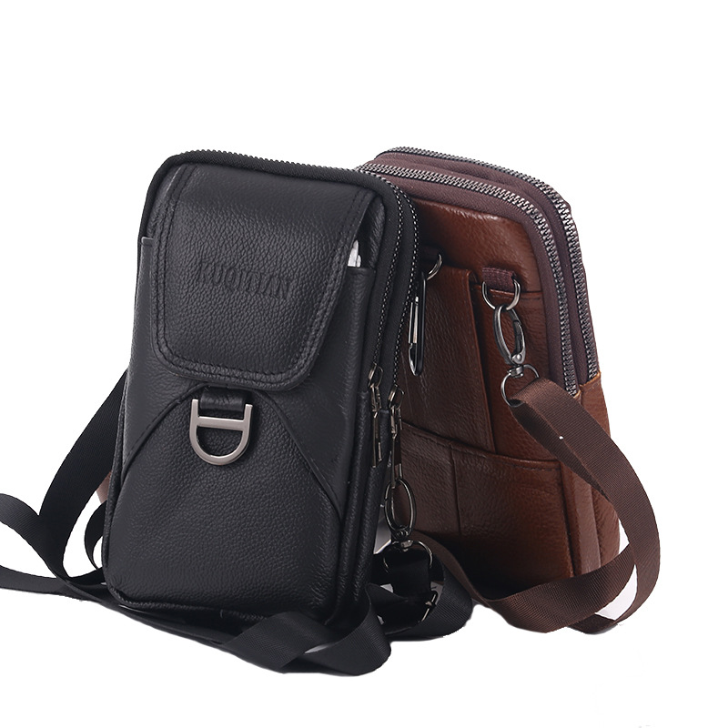 Mobile Phone Bag Waist Bag Men's Cowhide Phone Case Men's Belt Bag Elderly Wear Belt Work Site Mobile Phone Bag Wholesale