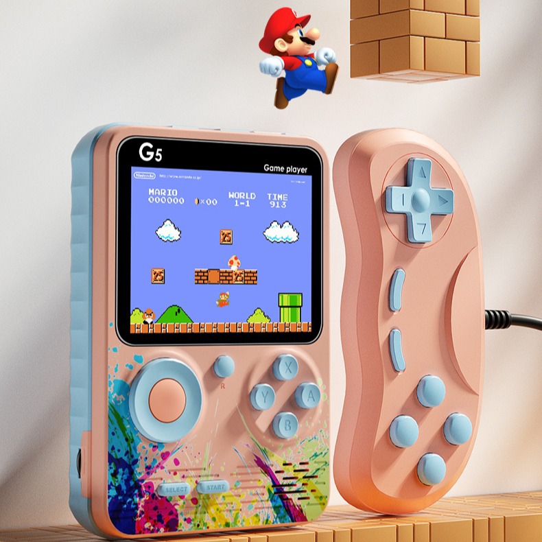 g5马卡龙掌上儿童游戏机魂斗罗迷你街机500游戏 高清屏幕充电掌机
