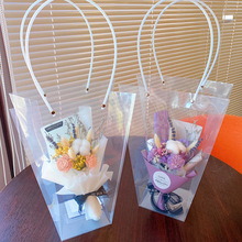 厂家批发鲜花包装材料多肉盆栽手提袋玫瑰鲜花透明T形塑料手提袋
