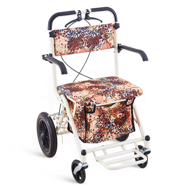 老年人推车座椅防摔坐椅式推车折叠买菜车可推可坐老人助行器带坐
