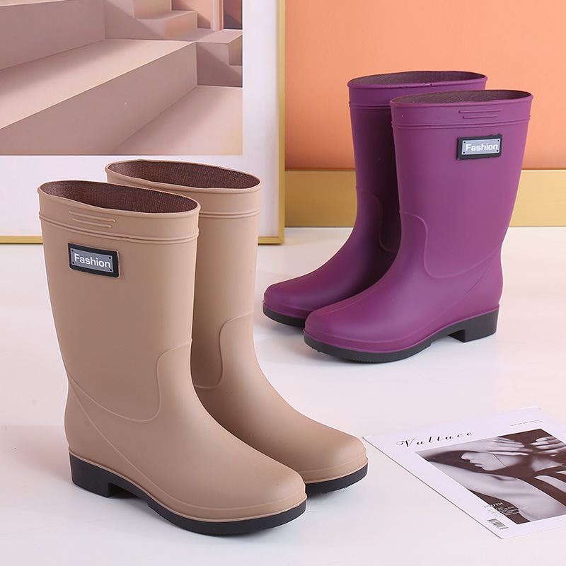 Cotton-Padded Mid-Calf Rain Boots Women‘s Rain Boots Waterproof Platform Spring and Autumn Rubber Shoes Non-Slip Warm Women‘s Adult Plastic Overshoes Winter