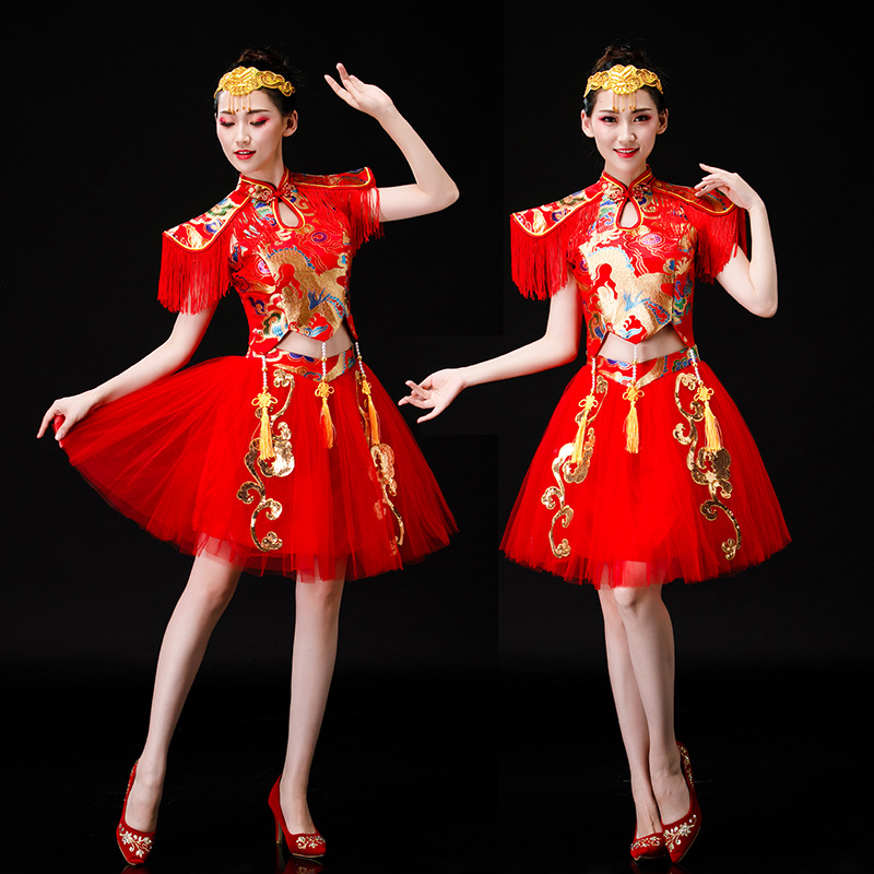 打鼓服装新款中国风腰鼓现代舞蹈演出服水鼓舞表演服广场舞套装女