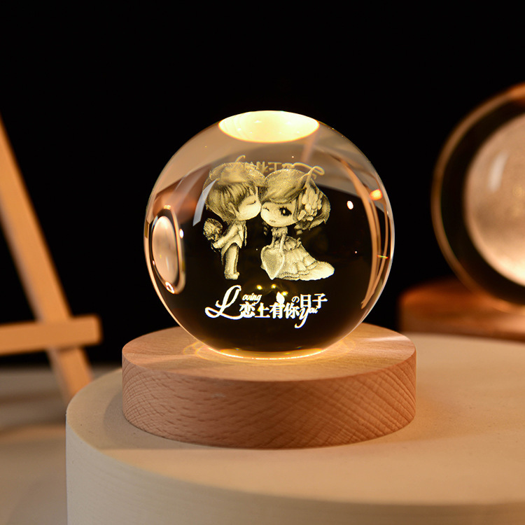 Starry Sky Astronaut Crystal Ball 3D Luminous Inner Carving Small Night Lamp