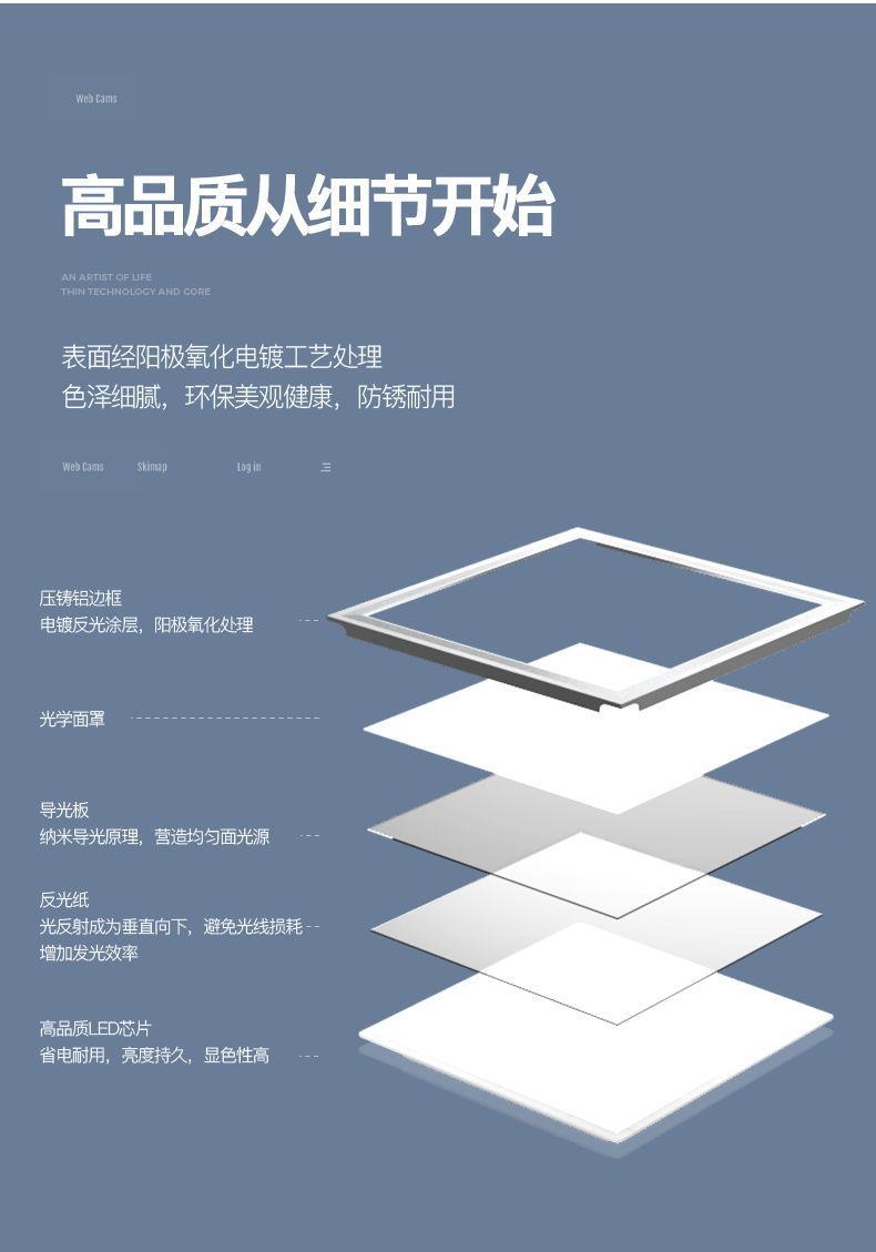 集成吊顶灯led平板灯卫生间厨房浴室300*300天花石膏板扣板面板灯