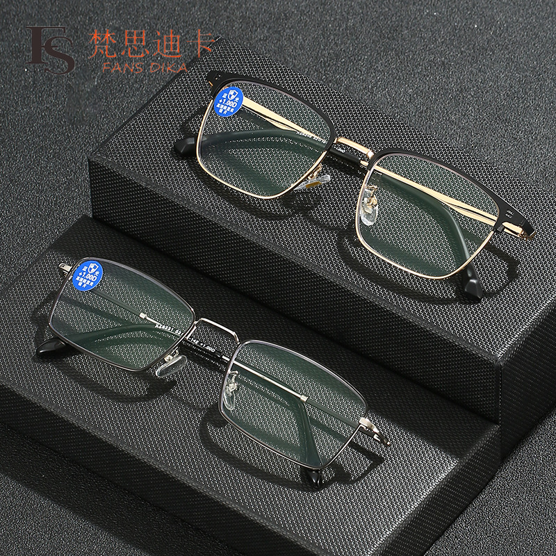 2023 New Men's Anti-Blue Light Metal Presbyopic Glasses Men's Business HD Presbyopic Glasses Factory Wholesale