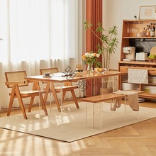 0c亚克力悬浮餐桌家用樱桃木日式纯实木大板桌长方形简约橡木桌子