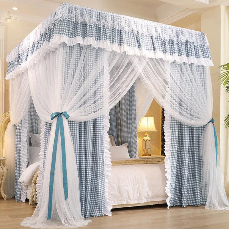 窗帘一体式床帘蚊帐遮光家用卧室带支架加密宫廷落地床幔防尘顶布