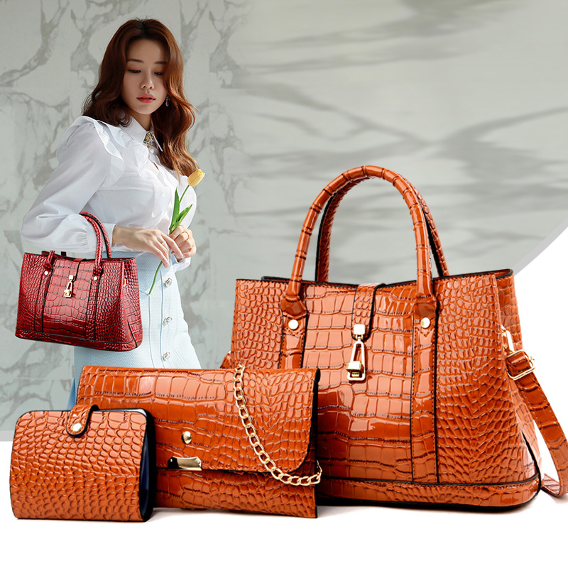 Big Bag 20221 New Fashion Crocodile Pattern Women's Portable Shoulder Crossbody Three-Piece Set Mother and Child Bag