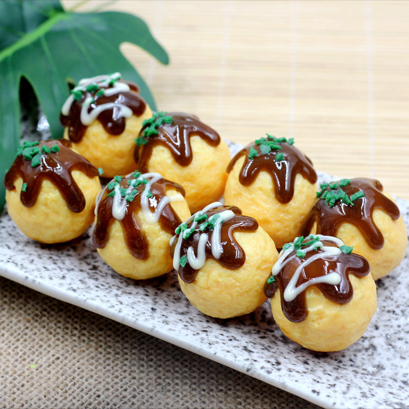 仿真日式章鱼小丸子章鱼烧鲫鱼饼小吃食物模型菜品摆装饰拍摄道具