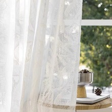 大叶子奶油白色美式法式立体刺绣窗纱纱帘客厅阳台透光不透人纱