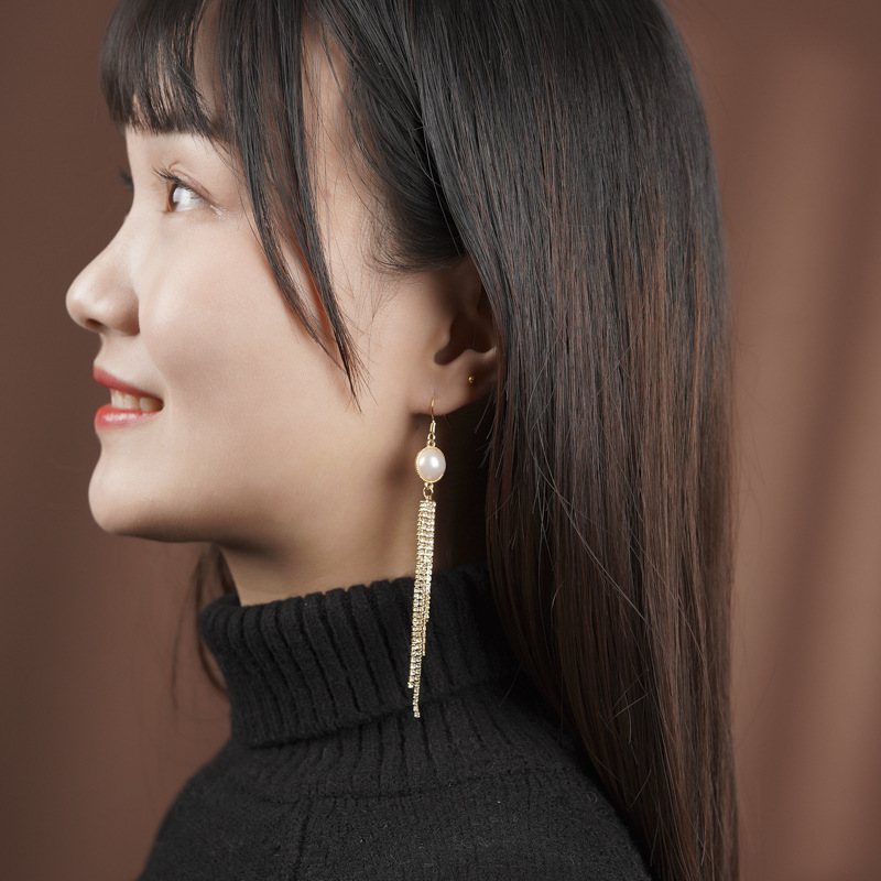 珍珠流苏耳环女韩国超仙长款耳坠优雅时尚网红简约耳钉名媛耳饰品