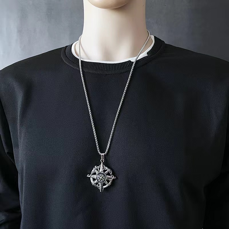 Cross-Border European and American Style Hip Hop Fashion Compass Men's Necklace Fashion Personality All-Match Punk Long Sweater Chain