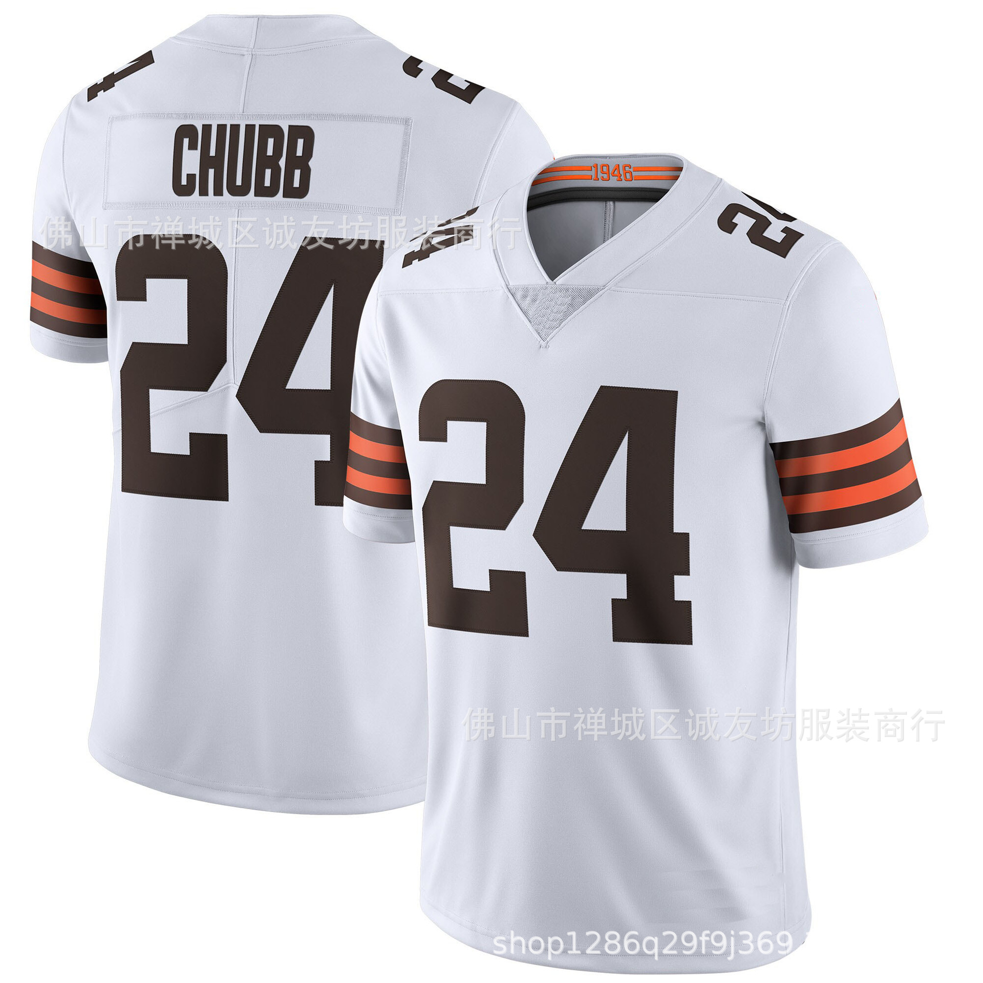 nfl橄榄球球衣 布朗 24 白色 browns nick chubb jersey 一件代发