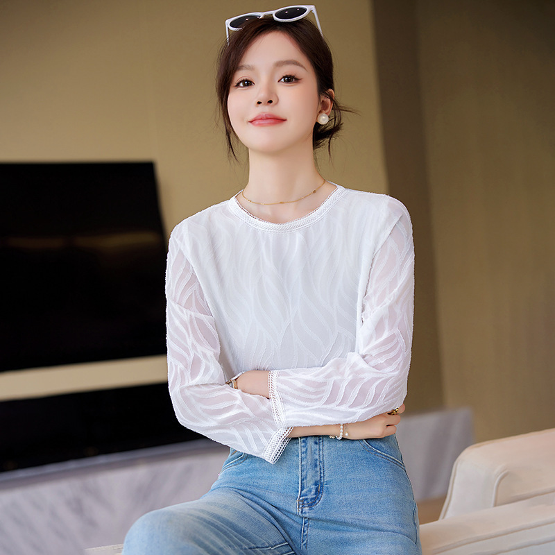 白色衬衫女2024新款春装高级感气质女神范别致漂亮小香风圆领衬衣