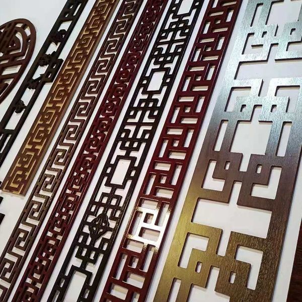 中式天花板吊顶角线腰线实木花格镂空线条雕花板电视背景墙装饰条