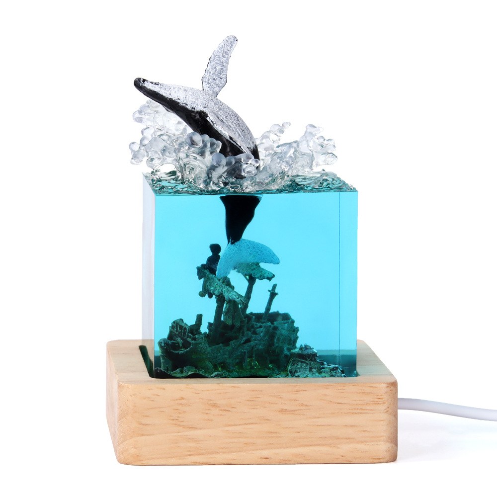 Creative Marine Handicrafts Resin Whale Humpback Whale Dolphin Megalodon Cafe Home Small Night Lamp Ornaments